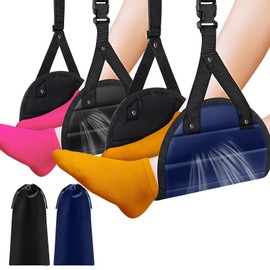 Airplane Foot Hammock for Plane Travel, Portable Foot Sling for Airplane Travel, Adjustable Plane Leg Hammock for Long Trip, Relax Your Feet, Travels Essentials 2 Pack, Black & Blue