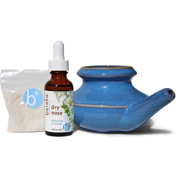 Baraka Sinus Ayurvedic Care Kit - Ceramic Neti Pot (Blue),