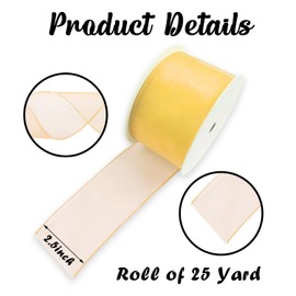 Habbiful Yellow Organza Ribbon Spring Easter Wired Ribbon for Wreath Bows Crafts Gift Wrapping Yellow Chiffon Ribbon for Home Birthday Party Wedding Easter Spring Decoration 2.5" X 25 Yard
