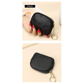Beatus Genuine Leather Mini Pouch, Mini Wallet, Key Case, Various Uses, Women's, Rounded Cute Design!, Black