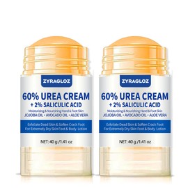 ZyraGloz Urea Cream Stick 60% plus 2% Salicylic Acid, 2PCS Maximum Strength Urea Cream for Feet, Foot Lotion Stick for Cracked Heels, Dry Hands & Rough Knees, Callus Remover & Skin Softener, Soften Dead Skin