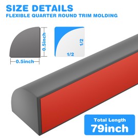 Flexible Quarter Round Molding, Peel and Stick Silicone Flexible Moulded Trim for Corner Ceilings, Floors, Bathrooms, Kitchens, Countertops (Grey, 1/2 x 1/2 x 79Inch)