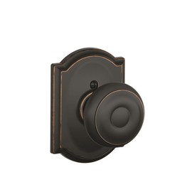 Schlage F170 GEO 716 CAM Georgian Door Knob with Camelot Trim, One Sided Non-Turning Dummy Door Handle, Aged Bronze