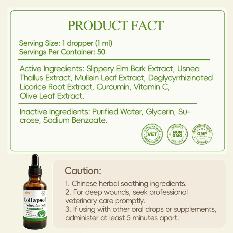 Collapsed Trachea Support for Dogs, Herbal Extract Supplement Soothe Cough