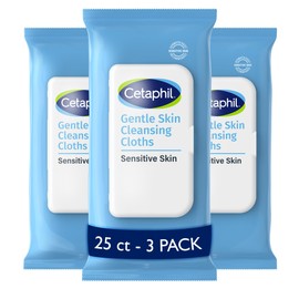 Cetaphil Face and Body Wipes, Gentle Skin Cleansing Cloths, 25 Count (Pack of 3), for Dry, Sensitive Skin, Flip Top Closure, Great for the Gym, Travel, in the Car, Hypoallergenic, Fragrance Free