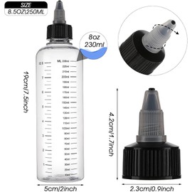 ITADAKU 2 Pack Applicator Bottle for Hair Color, 8.5oz/230ml With Twist-On Top Tip Cap, Oil Applicator, Plastic Squeeze Bottle for Root Dye With Graduated Scale