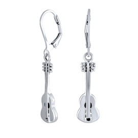 Musician Acoustic Guitar Music Lover Concert Lever Back Dangle Drop Earrings For Women 925 Sterling Silver