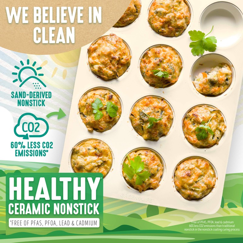 GreenLife Bakeware Healthy Ceramic Nonstick, 12 Cup Muffin and Cupcake