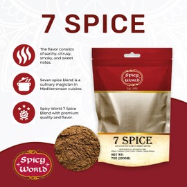 Spicy World Seven Spice Blend 7oz Bag - All Natural, No Additives or Preservatives (7 Premium Quality Mediterranean Spices Blend)