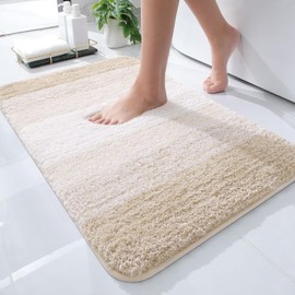 OLANLY Luxury Microfiber Bath Mat, Extra Soft and Absorbent Bathroom Mat, Non-Slip Plush Shaggy Bathroom Rug, Machine Wash Dry, Bath Rugs for Bathroom Floor, Tub and Shower, 16x24, Light Beige