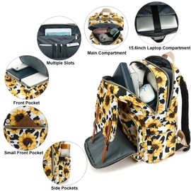 Cow Print Sunflower Laptop Backpack for Women Girls School Work Business Travel Computer Backpacks College Bookbag Fit 15.6 Inch Notebook
