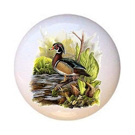 Wood Duck Design #1080 - Ducks - DECORATIVE Glossy CERAMIC Cupboard Cabinet PULLS Dresser Drawer KNOBS
