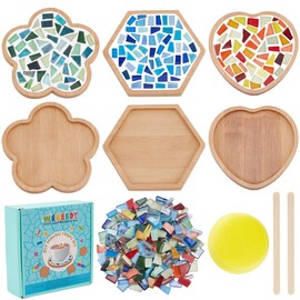 WEBEEDY 3 Sets DIY Mosaic Coasters Kit Mixed Color Mosaic Tiles with Bamboo Coaster Mosaic Making Kit with Instruction for Adult Beginner Home Table Protection Decor Valentine's Day Birthday Gift