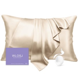 WLOSJ 100% Silk Pillow Cases Standard Size Mulberry Silk Pillowcase for Hair and Skin 22 Momme Highest Grade 6A Silk with Hidden Zipper 20 x 26 Inches 1PC, Beige