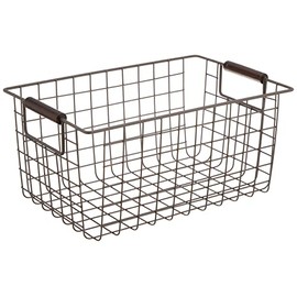 Pearl Metal Basket Brown Small Wire Basket Wooden Handle N-8317