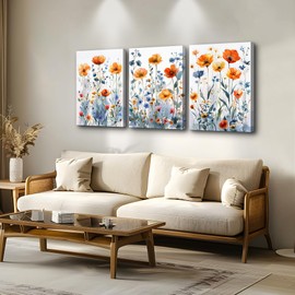 TTHYUEWS Large Canvas Wall Decor for Living Room Boho Wall Art for Bedroom Wall Decorations For Kitchen Family Room Wall Pictures Artwork Flowers Watercolour Paintings Modern Home Decor 3 Pieces