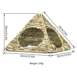 2 Sets 13"x11.8"x11" Small Animals Grass Foldable Woven Animal Hut Bunny Triangular House Play Hideaway Bed Hay Mat Chew for Rabbit, Guinea Pigs, Gerbils, Hamster