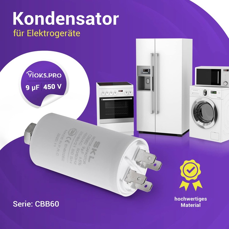 Vioks.pro CBB60 Capacitor 9µF 450 V Motor Start Capacitor Universal