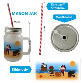 speecheese Small Pirate Mason Jar with Handle Drinking Glass with Lid An Adventurous Glass for Small Buccaneers Mason Jar Handle Drinking Glass with Lid with Motif Boys Adventure Treasure Hunt