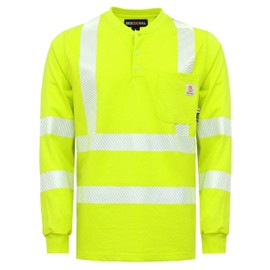 BOCOMAL FR Shirts High Visibility/Hi Vis Reflective Flame Resistant/Fire Retardant Shirt 7oz Heather Yellow Men's Safety Shirts