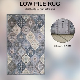 Xfrog Moroccan Floral Area Rug, 60x110cm Entryway Rug Non-Slip Washable Small Rug, Ultra Soft Antique Print Vintage Distressed Low-Pile Indoor Door Mat Floor Carpet for Entrance Kitchen Bathroom