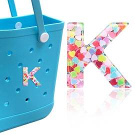 HLUWA Letter Charms for Bogg Bag, Alphabet Sequin Lettering Accessories Charms for Bogg Bag and Simply Southern Bag, Insert Decorative Letter Charms for Handbag Beach Tote Bag. (K)