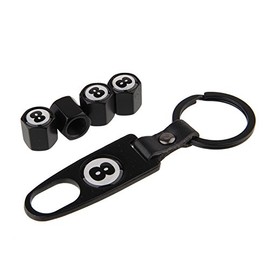 Garage-SixtySix Valve Caps Set of 8 Ball Black with Key Ring