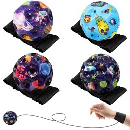 LUKIUP Ball with Cord Children, 4 Pieces Jump Ball, Multicoloured Jumping Ball with Cord, Banging Noise Making Jumping Ball, Interactive Toy for Stress Relief for Children Outdoors