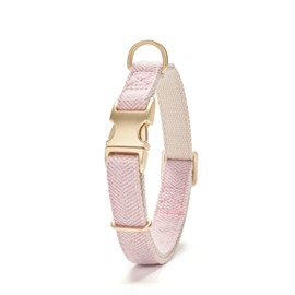 Petiry Tweed Dog Collar with Metal Buckle,Adjustable Durable Cotton Puppy Collar For Wedding Dog Wear,For Small Male Dogs Neck 25-38cm,Pink