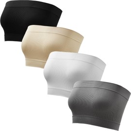 newnice Strapless Bra – Chic & Comfortable Tube Tops for Women, Easy Matching Bandeau Top, Seamless Ribbed Design Yoga Bras (CA/US, Alpha, X-Large, Regular, Regular, Gray,Black,White,Beige)