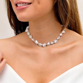 EVER FAITH Vintage Chunky Baroque Shell Pearls Charm Collar Necklace Dainty Fashion Boho Irregular Beaded Birthday Wedding Jewelry for Women