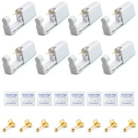 Ear Piercing Gun Kit, Disposable Ear Piercing Gun, Disposable Ear Piercing Gun, Disposable Sterile Safety Ear Nose Piercing Gun Kit, for Girls, Women, Men, Gold, 8 Pieces, Plastic, 0