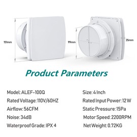 Allvent Exhaust Fan 4" Home Ventilation Fan Window and Wall Mount Vent Fan for Kitchen Bathroom Workshop Garage (110v/12W/White)