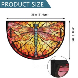 Half Round Door Mat,24" x 36",Stained Glass Dragonfly Welcome Entrance Mat