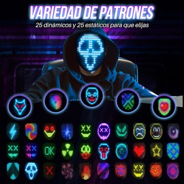 Nasjac Máscara de LED Halloween, 50 Patrón Máscara LED de Hallowee con Detección de Gestos para Adultos y Niños, Máscara Electrónico Led Ilumina para Halloween Navidad Fiestas de Disfraces Cosplay