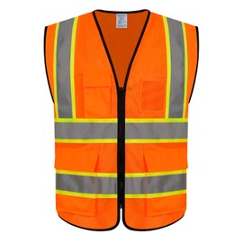Graunton Safety Vest for Men Women 5 Pockets High Visibility Vest with Reflective Strips, Hi Vis Vest with Mesh Fabric, Breathable, (GR720-Orange,L).