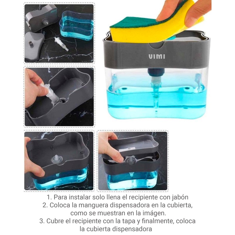 Vimi Dispensador De Jabón Líquido Lava Trastes Cubiertos (Negro)