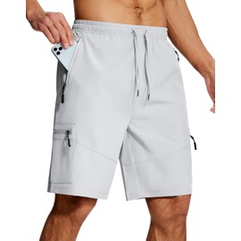 SERAMY Mens Hiking Cargo Shorts 9 Inch with Zipper Pockets Quick Dry Stretch Lightweight Drawstring for Outdoor Casual Fishing Grey XL
