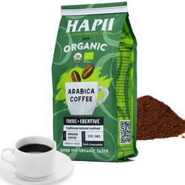 Hapii Organic Coffee Ground, 100% Arabica Vietnamese Coffee, Medium Roast, Hand-Picked, Rich Flavors - 12 Oz