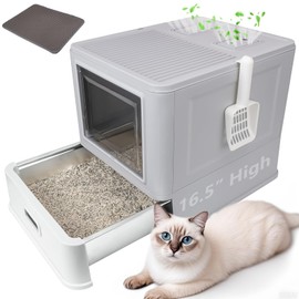 Enclosed Stainless Steel Cat Litter Boxes,Large Foldable Litter Box with Lid,Hooded Covered Stainless Steel Cat Litter Box,Easy Cleaning,No Urine Leakage,Deeper Pan,with Litter Mat