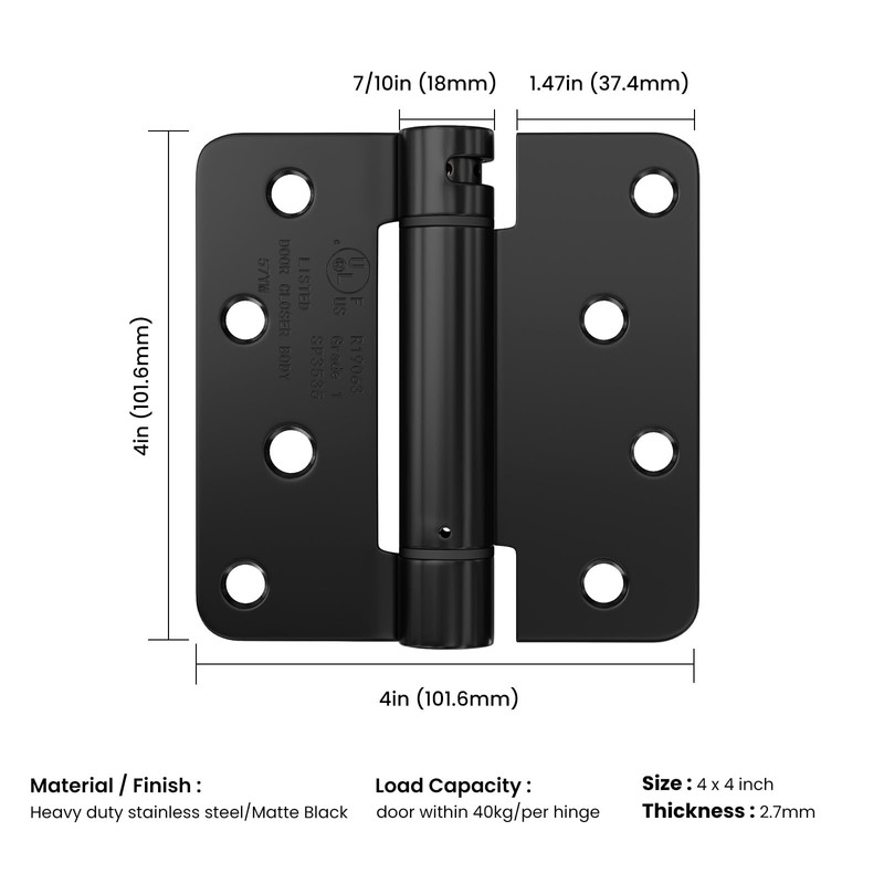 Haidms Self Closing Door Hinges 4 Inch Matte Black Spring