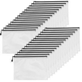 MANCHAP 30 Pack A4 Plastic Zip Wallets Folders, Mesh Zipper Pouch Document Bag, A4 Zipper File Bags Plastic Zipper File Wallet for Office, Travel, Black Border, 33x23cm