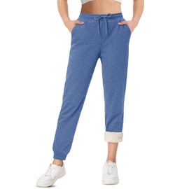 TACVASEN Women's Sherpa Lined Sweatpants Warm Winter Fleece Jogger Thick Thermal Active Pants Athletic Outdoor Ski with Pockets GBlueG 2XL