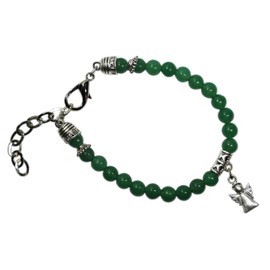Eurofusioni Natural Stone Jade Bracelet with Mini Guardian Angel Silver Plated - Pendant: Height 1.6cm, Silver tone metal stone, without stone