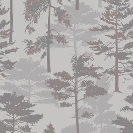 HomKihapai Peel and Stick Wallpaper Forest Trees Jungle - Self Adhesive Removable Wallpaper for Bedroom, Living Room, Nursery - Accent Wall Waterproof Contact Paper (Gray, 17.4in x 6.5ft)