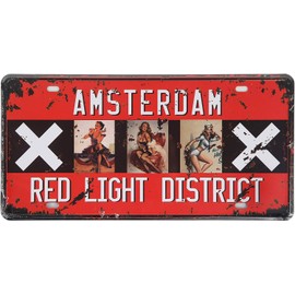 Amsterdam Luz Roja District Chica Pin Up Retro Auto License Plate Tin Sign Tamaño 30,5 x 15,2 cm Pulgadas, una Postal de Dos Caras Diseñado por Smile Buy está Incluido