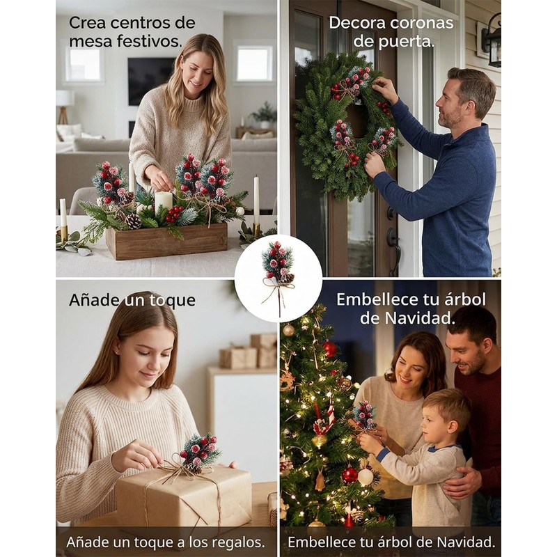 10 Pinos Navideños Artificiales, Ramas De Pino Navideño con Bayas