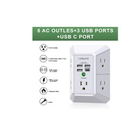 georglasko_8 Multi Plug Outlet Surge Protector 5 Outlets Extender 4 USB Charging Ports Office
