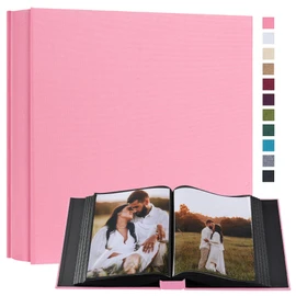 potricher Small 8x10 Photo Album 160 Pockets Linen Cover Large Capacity Picture Book for Family Wedding Anniversary and Baby (Pink)