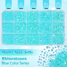 12000Pcs Lake Blue Rhinestones for Bedazzling Kit, 2/3/4/5/6mm Mix Sizes Jelly Bedazzling Resin Gems, Gems Bedazzling for Crafting, Flatback Rhinestones Craft DIY Face Makeup Crafts Tumblers